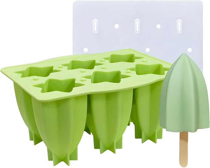 Silicone Popsicle Mould With Lid,Popsicle Molds 6 Pieces Ice Pop Molds BPA Free Popsicle Mold Reusable Easy Release Ice Pop Make Homemade children DIY ice cream food grade Mold (star fruit-green)