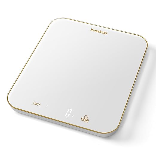 Homebuds 33lb Digital Food Scale Grams and Ounces in 1g, High Precision Assured by Kitchen Scale Professional Factory Since 2001, Gram Scale for Cooking and Baking, LED, 3*AAA, White by Golden Line
