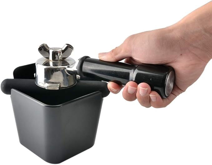 HOMEE Espresso Knock Box 4.8 Inch Shock-Absorbent Durable Barista Style | Square Knock Box With Removable Knock Bar and Non-Slip Base
