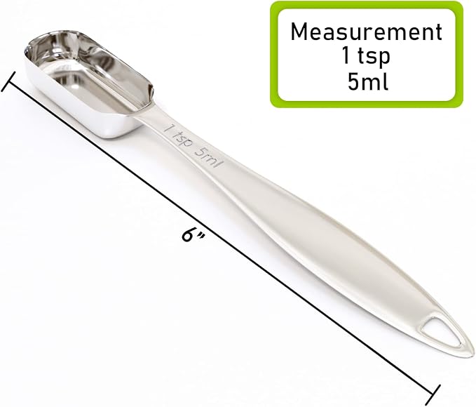 2PCS 1Teaspoon (1/3tbsp, 5ml) Single Measuring Spoon, Individual Stainless Steel Long Handle Measure Tablespoon Only