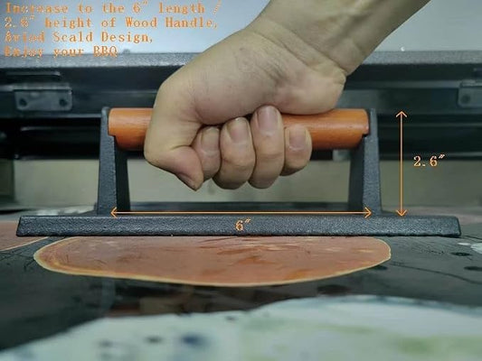 8.3"×4.3" Heavy-Duty Cast Iron Grill Press and Steak Weight with Cool-Touch Comfort-Grip Wood Handle - BBQ Accessories for Griddle, Outdoor Grill, Panini, Tortilla (2 Rectangle)