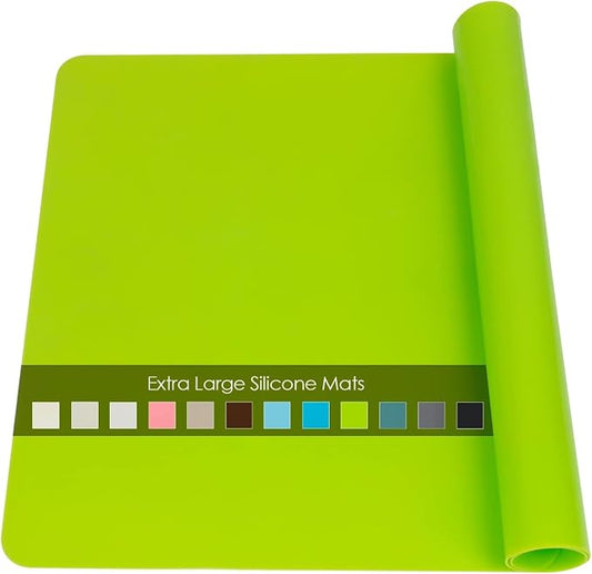 Extra Large Silicone Mat, Kitchen Counter Mat Placemats for Kids Silicone Mats for Countertop, Nonstick Silicone Table Mat for Baking Pastry Crafts Heat-Resistant Silicone Pad, 27.6'' x 15.7'', Green