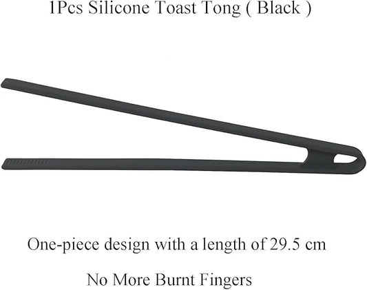 1Pcs Silicone Toaster Tong, 11.6 Inch Long Silicone Kitchen Tong for Toaster Cooking Utensil Bread Waffle Tong Food Tweezer Black Toast Tong for Cooking Serving Bacon Salad Fruit Food, SATONBEYI