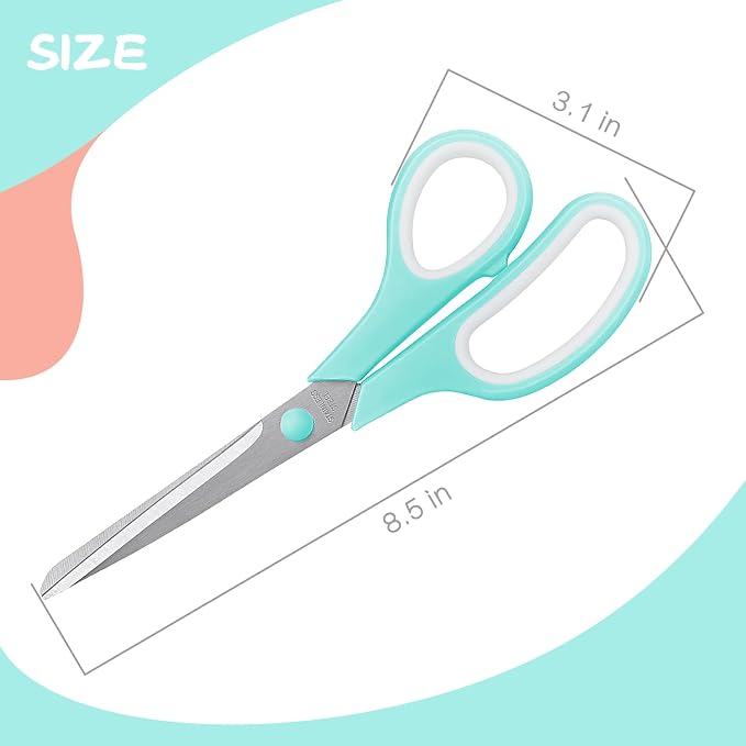 LONGKEY 8.5" Pastel Scissors 3-Pack, Ultra Sharp Stainless Steel | Scissors for Office Home School, Soft Comfort-Grip Right/Left Hand