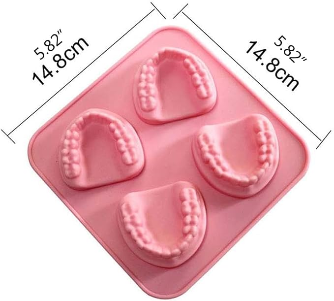 4 Hole Denture Teeth Shaped Ice Cube Mold Silicone Ice Tray DIY Ice Cream Funny Gag Gift For Dentist Seniors Ice Tray Molds(ZS485)