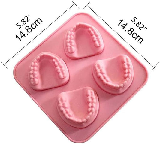 4 Hole Denture Teeth Shaped Ice Cube Mold Silicone Ice Tray DIY Ice Cream Funny Gag Gift For Dentist Seniors Ice Tray Molds(ZS485)