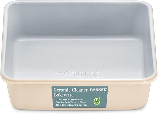 Square Cake Pan - Aluminized Steel, Ceramic Non-Stick Coating, Non-Toxic, Ideal Size, Heavy-Duty, Elevate Your Baking with Durability and Style!