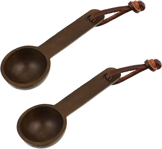 2pcs 10ml Walnut Measuring Spoon and Scoop Wooden Tablespoon 10ml Measuring Scoop 2/3 TBSP Retro Coffee Spoons for Dry Ingredients Ground Tea Spice (Walnut Color, 2/3TBSP)