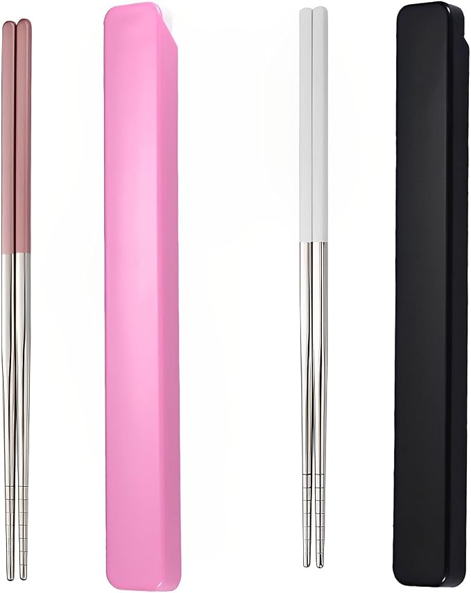 Pink Chopsticks Reusable Portable SUS304 Stainless Steel, White Pink,9‘’ | 18/8 Stainless Steel,Metal,Black Blue For Travel,Camping,Bento Box, Alternative to Wooden/Plastic Chopstick