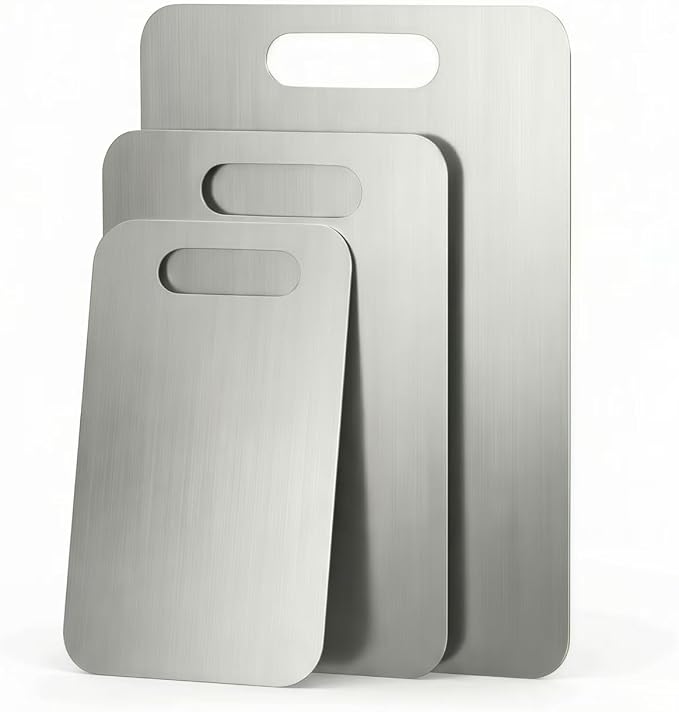 3 PCS Stainless Steel Cutting Boards for Kitchen, Non Toxic Chopping Boards for Meat, Fruits & Break, Dishwasher Safe, (15.3"x11", 13.4"x9", 11.8"x8")