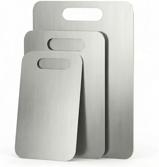 3 PCS Stainless Steel Cutting Boards for Kitchen, Non Toxic Chopping Boards for Meat, Fruits & Break, Dishwasher Safe, (15.3"x11", 13.4"x9", 11.8"x8")