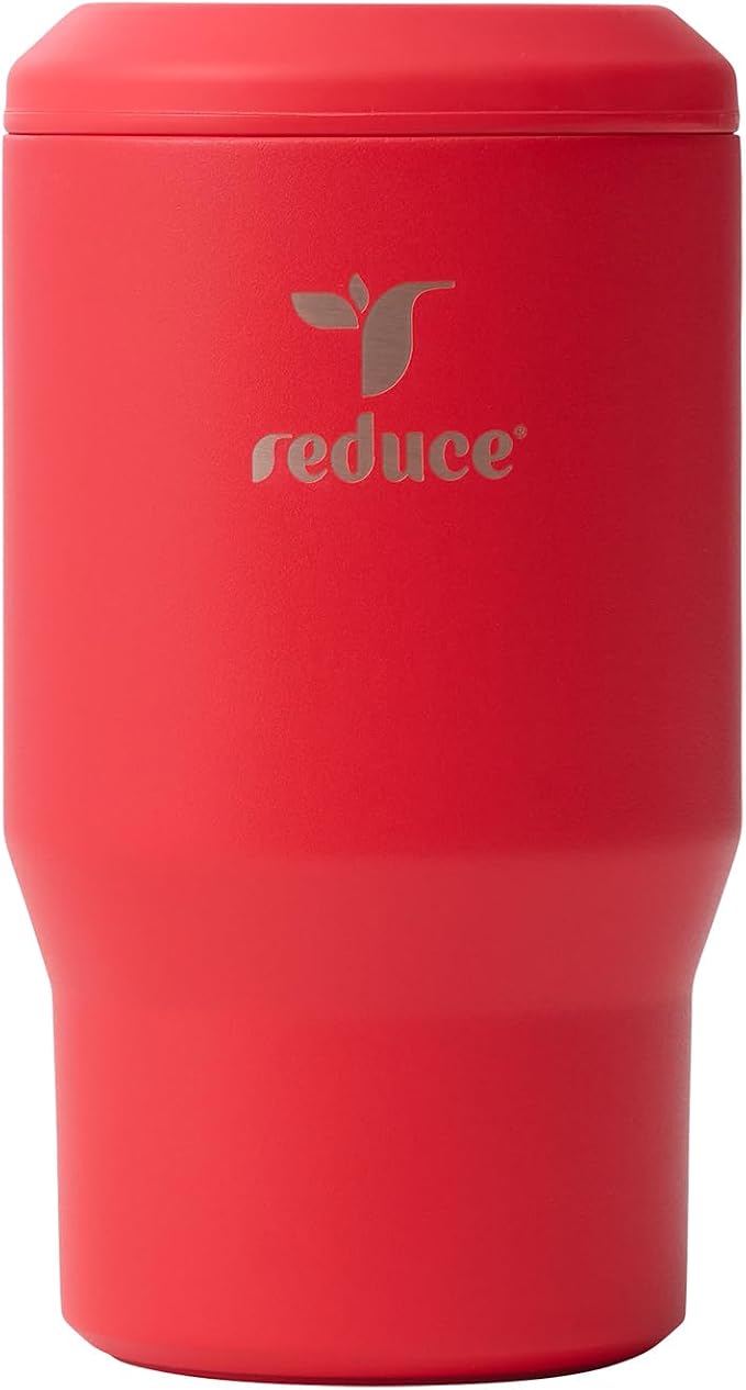 Reduce 4-in-1 Drink Cooler - Versatile Can & Bottle Holder with Vacuum Insulation - Keeps Drinks Cold Up to 4 Hours - Includes Bottle Opener - Fits Cupholders & Dishwasher Safe - 14oz - Rally Red