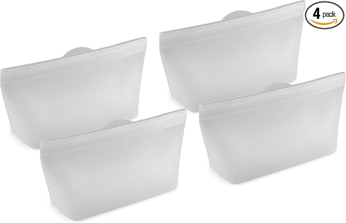 Home Logic Reusable Quart Bags - Set of 4 Clear Silicone Freezer Bags, Airtight Leak Resistant Reusable Zip Bags for Kitchen Home Food Prep, Microwave & Sous Vide Safe