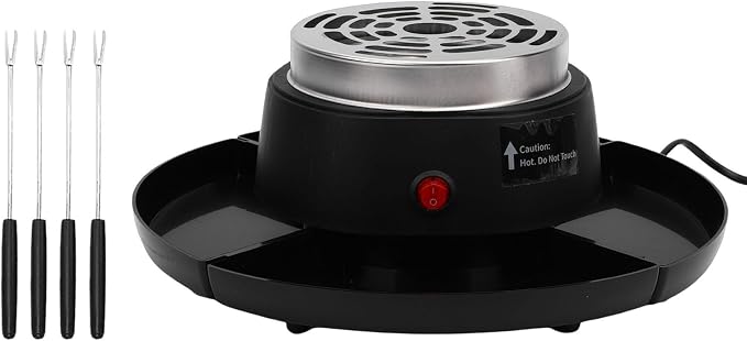 Asixxsix 2 in 1 Electric Smores Maker and Fondue Pot, Tabletop Indoor Smores Kit with 4 Roasting Forks & Detachable Trays, Flameless Marshmallow Roaster for Family Gatherings & Movie (US Plug 110V)