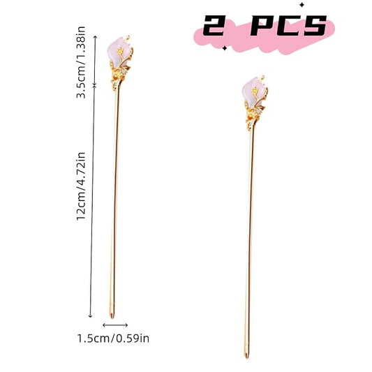 2 Pcs Gold Hair Stick Metal Rhinestone Hair Fork Traditional Hair Chopsticks for Women Vintage Hair Accessories