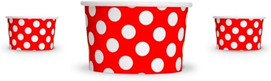 UNIQ 1000-Count 4 oz Polka Dot Paper Ice Cream Cups Red Color | Disposable Dessert Bowls in Many Colors | Frozen Dessert Supplies