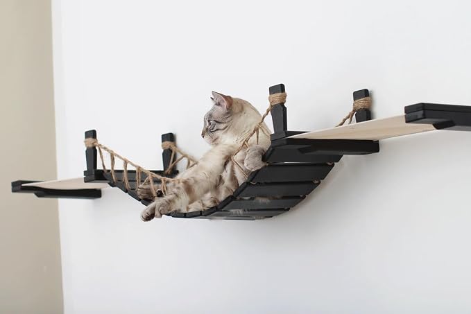 CatastrophiCreations Cat Bridge Wall-Mounted Play and Lounge Toy Cat Tree with Fabric Lounger for Pets