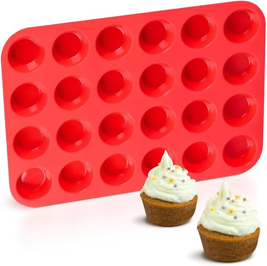 Silicone Muffin Pan Mini 24 Cups Cupcake Pan, Nonstick Food Grade Silicone Baking Pan 1 Pack