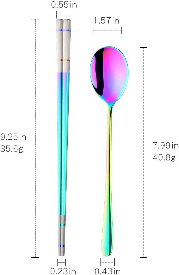 Buyer Star 4 Set Rainbow Square Chopsticks and Spoons Set Metal Stainless Steel Spoons Chopsticks Set