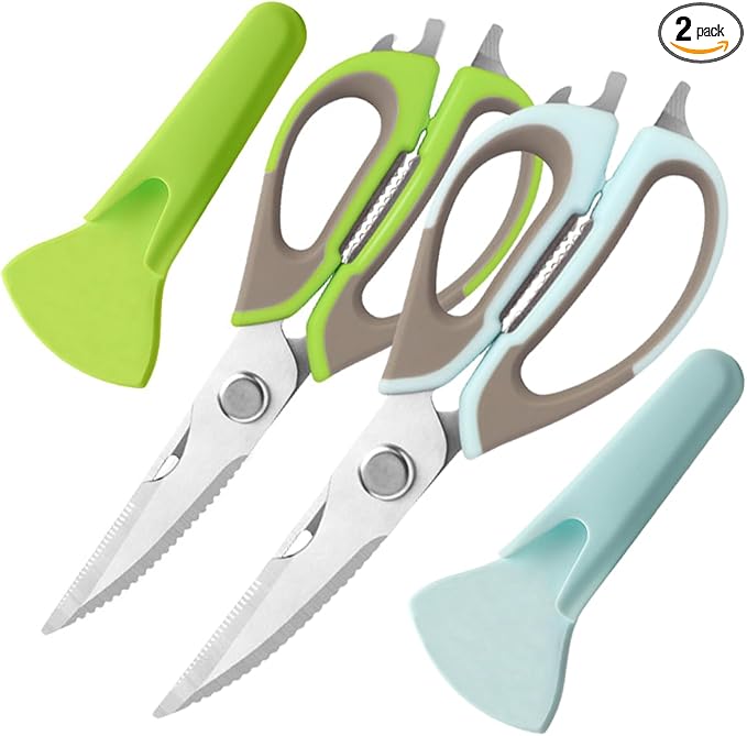 2 Pcs Heavy Duty Kitchen Shears with Magnetic Holder, Multi-function Kitchen Scissors for Food - Come Apart, Rust-Resistant, Magnetic Scissors for Fridge(Green and Blue)