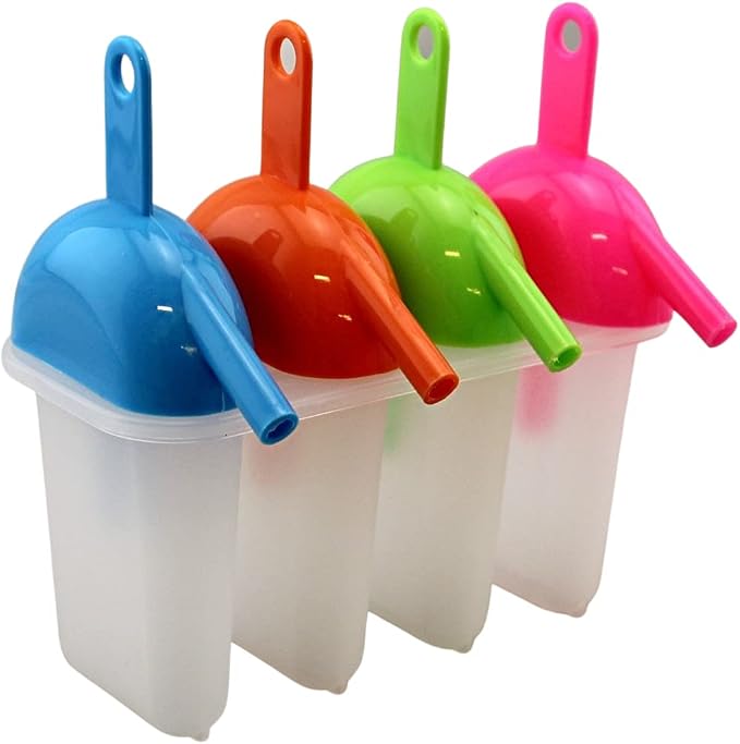 Ice Lolly Popsicle Molds with Straw 4 Pack BPA Free Freezer Pop Mold Maker for Juice Yogurt Fruit Kids