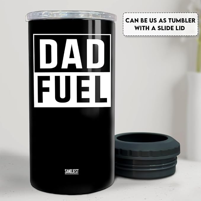SANDJEST 4-in-1 Tumbler Gifts for Dad from Daughter Son - 12oz Dad Fuel Can Cooler Tumblers Travel Mug Cup - Stainless Steel Insulated Cans Coozie Christmas, Birthday, Father's Day Gift for Daddy