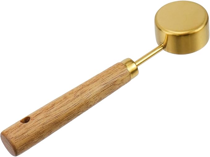 1/16 Cup Stainless Steel Measuring Cup with Wooden Handle, 15ml | Gold Measuring Scoop, 15ml Metal Measuring Spoon, For Baking, Cooking, Wet and Dry Ingredients