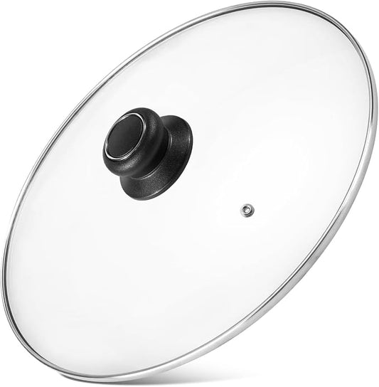 10.5 Inch Pan Lid, Universal Glass Cover for Pots, Skillets & Frying Pan | Clear, Cookware & bakeware lids, Stainless Steel Edging with Heat-resistant Handle