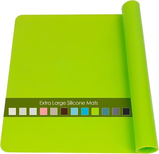 Extra Large Silicone Mat, Kitchen Counter Mat Placemats for Kids Silicone Mats for Countertop, Nonstick Silicone Table Mat for Baking Pastry Crafts Heat-Resistant Silicone Pad, 27.6'' x 15.7'', Green