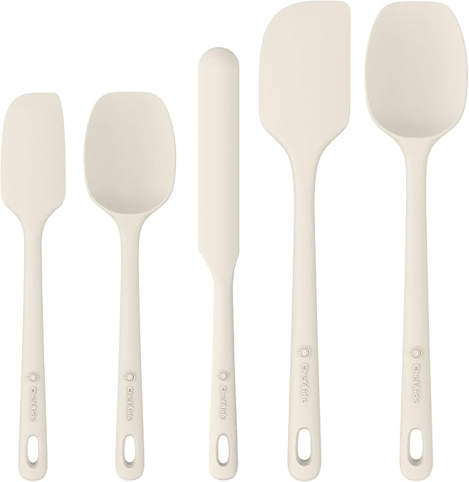 5 Pieces Silicone Spatula Set, Food Grade Rubber Spatula, Upgrade Strong Handle with Ergonomic Grip, Heat Resistant Up to 600°F for Nonstick Cookware, Cooking Candy Series