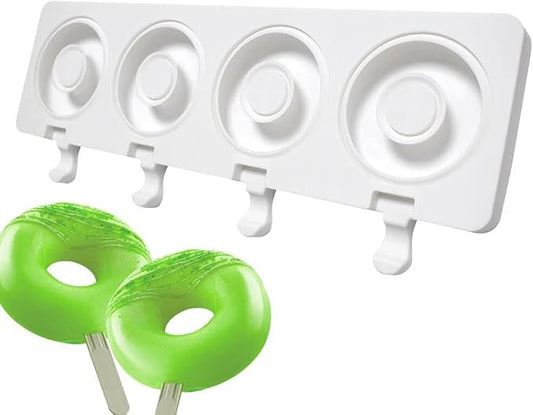 1 Pack Cute Doughnut Shape Popsicle Molds Silicone Ice Pop Molds 4 Cavities Popsicle Molds for Kids Adults Ice Cream Mold Cakesicles Mould DIY Popsicle Maker Homemade Popsicle Silicone Molds L