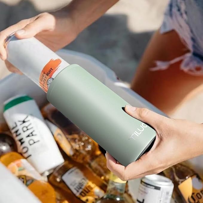 TILUCK Skinny Can Cooler, Stainless Steel Insulated Slim Cans, 12 oz | Beer & Hard Seltzer, Doucle-Walled Stainless Steel Insulated Slim Cans, Slim 12 oz(Frosted Green)