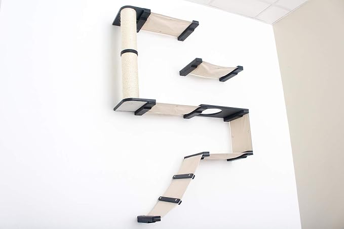 CatastrophiCreations Deluxe Cat Fort Wall Mounted Lounge, Climb and Play Furniture Cat Tree Shelves, English Chestnut Bamboo/Natural Canvas, one Size