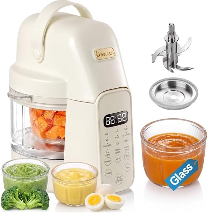IAGREEA Baby Food Maker, 9-IN-1 Glass Baby Food Processor with Steamer | 3 Age Group Options, One Step Auto Cooking, BPA-Free, No Contact with Plastic, Manual Mode, Stainless Steel and Glass