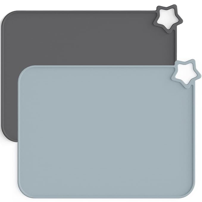 Moonkie Silicone Placemats for Baby & Kid, Stain-Proof Non-Slip Toddler Food Mats Eating Table Mat with 2 Packs