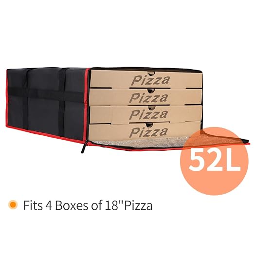 Bodaon Insulated Pizza Delivery Bag, 20" x 20" x 8" Pizza Warmer Bags for Carry Hot, Insulated Food Delivery Bag, Insulated Grocery Bags, Black with Red Edge, 1-Pack | Pizza Bags for Delivery Carry Hot, Insulated Food Delivery Bag, Grocery Shopping, Co...