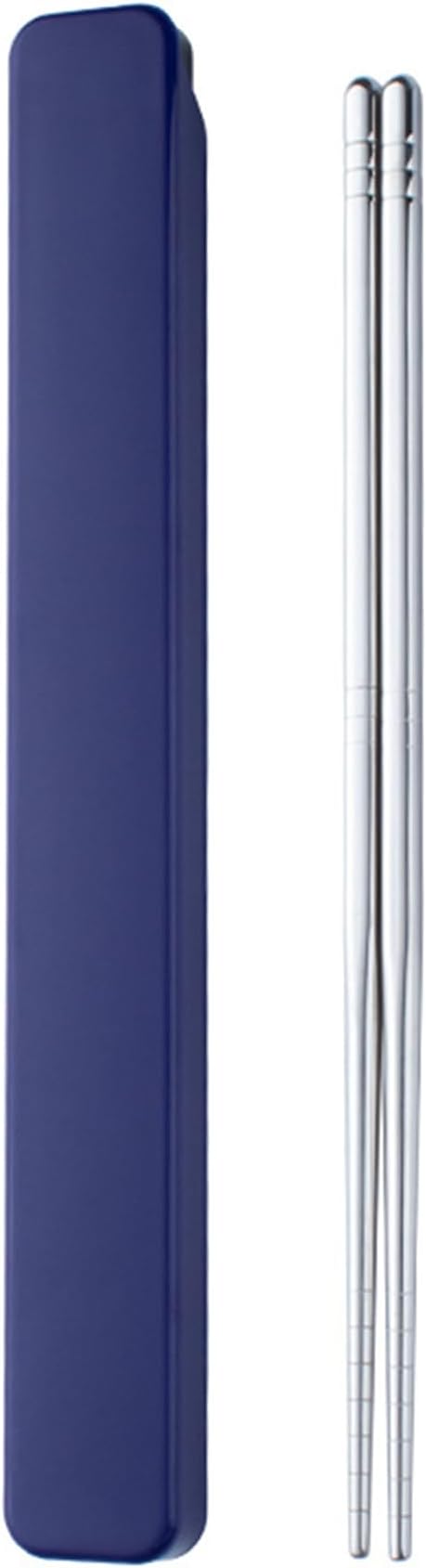 Stainless Steel Metal Chopsticks - 1 Pair Reusable with Pull Design Case - Portable Utensil for School, Home, Office, Camp, Travel & Bento Box (Dark Blue)