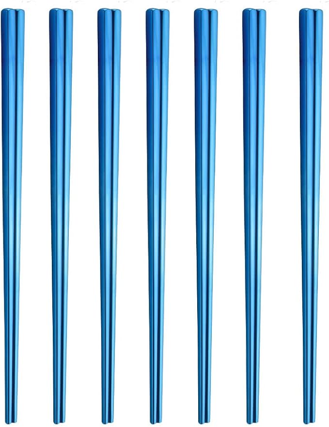Stainless Steel Chopsticks,Reusable ,Dishwasher Safe , Easy to Use（7 PCS,blue）