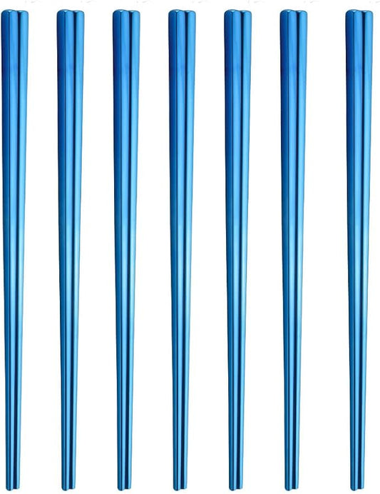 Stainless Steel Chopsticks,Reusable ,Dishwasher Safe , Easy to Use（7 PCS,blue）