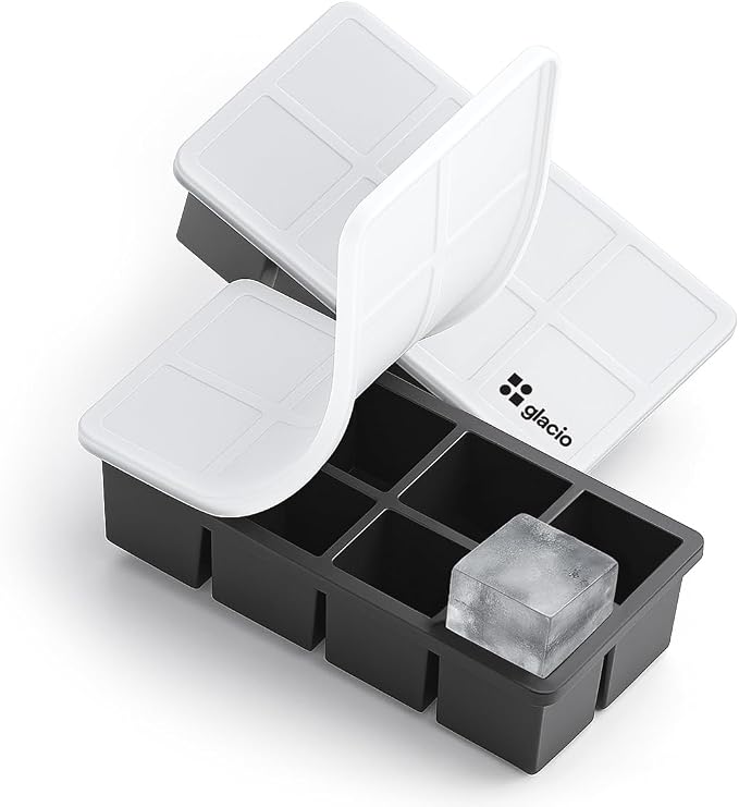 Ice Cube Molds – 2-Pack Silicone Trays for 8 Large Square Cubes – Slow-Melt Ice for Whiskey, Cocktails, Coffee & More (Black_2)