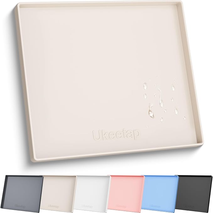 ukeetap 22" x 19" Extra Thick Silicone Mat Waterproof with Raised Edge, Under Sink Mat for Kitchen & Bathroom, Kitchen Cabinet Liner, Multi-Purpose for Storage & Protection, Beige