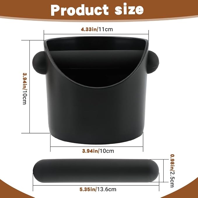 Coffee Knock Box 4 inch Espresso Knock Box with Coffee Tamper Pad Coffee Knock Box Espresso Grounds Espresso Dump Bin for Home/Office (5inch/black)