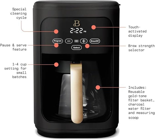 Beautiful Coffee Maker, 14-Cup, Touch-Activated Display, Programmable, Automatic Shut-Off, 1200W, Keep Warm, 24h Timer (Black Sesame)