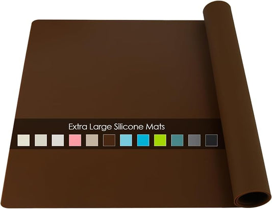 Extra Large Silicone Table Mat, Silicone Mat for Crafts Kids Dinner Placemat Desk Countertop Waterproof Protector Mats, Heat Insulation Kitchen Pastry Mat Rolling Dough Pad (Coffee, 23.6''x15.7'')