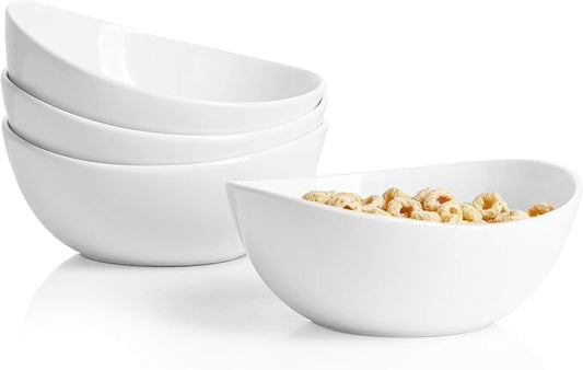 Sweese Porcelain Bowls Set of 4-18oz, 6 Inch, Versatile for Soup, Cereal, Fruit, Rice - Microwave, Dishwasher, Oven Safe, White