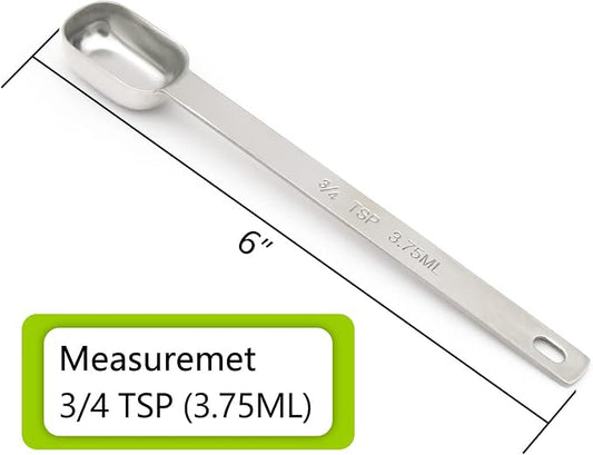 5PCS 3/4tsp (1/4tbsp, 3.75ml) Single Measuring Spoon, Stainless Steel Long Handle Individual Teaspoons Only