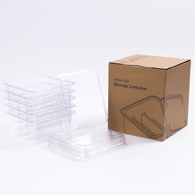 Klaris Collins Ice Cube Storage Containers, 5-Pack with Lids for Freezer | Klaris Collins Cube Storage Containers, Freezer Storage, Stackable Design, Holds 15 Collins Ice Cubes