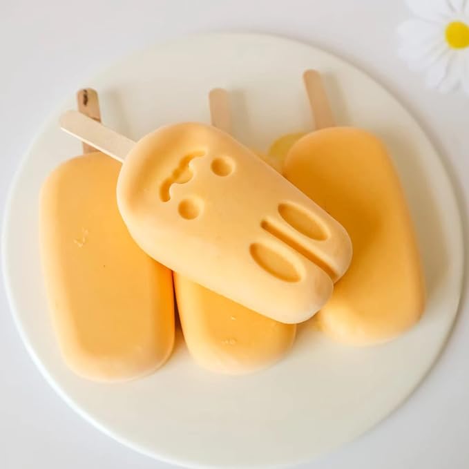 Popsicle Silicone Molds, Homemade Ice Cream 7-Cavity Cartoon Bunny Cake Decorating Fondant Molds 2Pcs, BPA Free and Reusable Cute Bunny Popsicle Molds with 50 Wooden Sticks