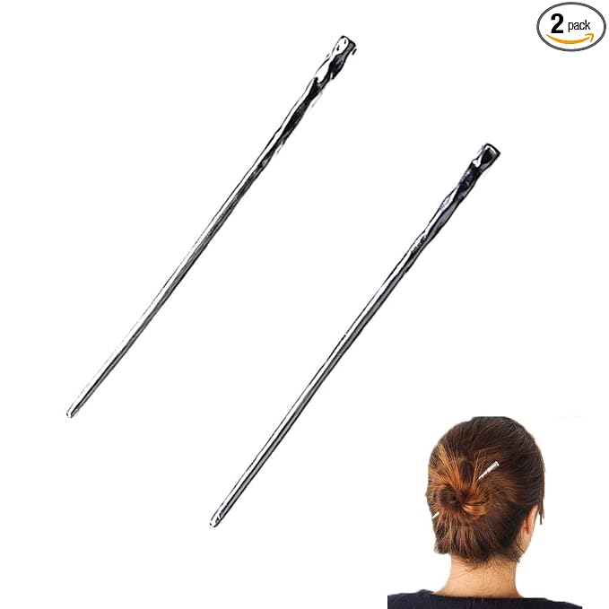 YILE Set of 2 Hair Sticks Chinese Hairpin Metal Hair Accessories Classic Hair Accessories for Women Lady Girls (Silver)