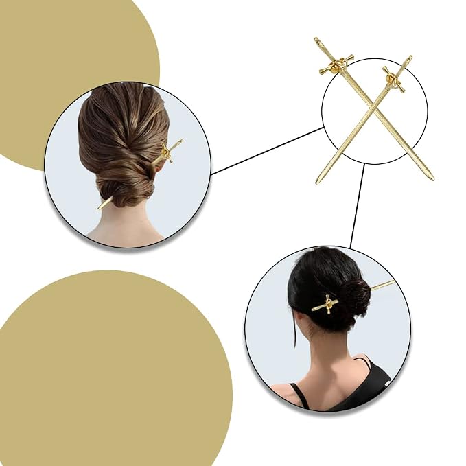 2 Pcs Girls Chopsticks Vintage Hair Sticks Hairpins Vintage Hair Accessories for Women Girls Long Hair (Golden)